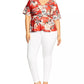 Top estampado plus size da City Chic feminino, laranja escuro, tamanho 20W, com frente torcida