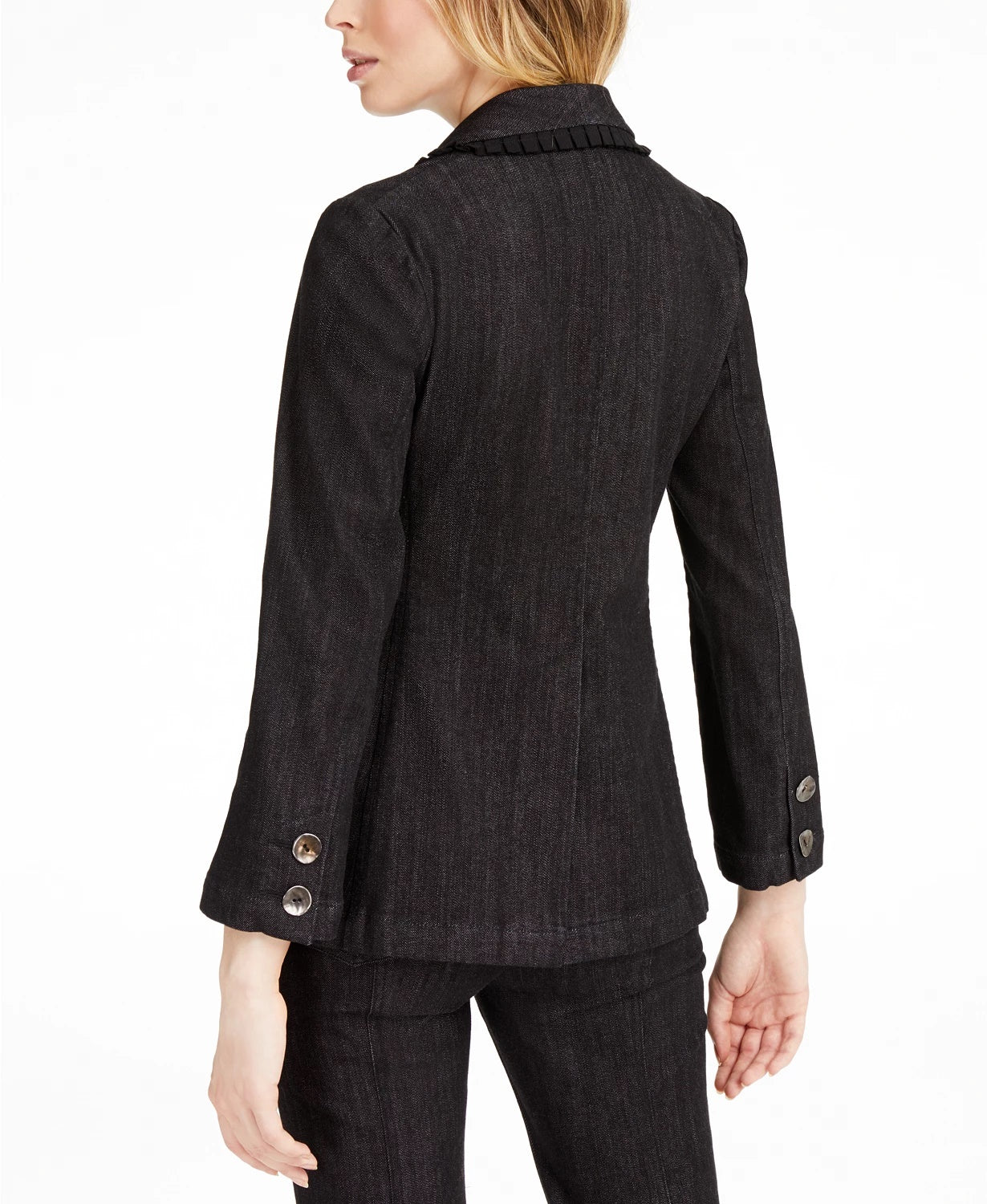Nanette Lepore Go Getter Blazer Jeans com Babados Feminino Preto Tamanho X-S