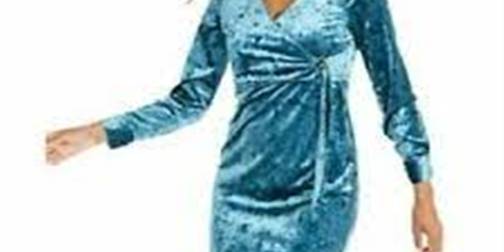 Vestido de veludo com sobrepeliz e amarração lateral Thalia Sodi feminino turquesa/azul-marinho