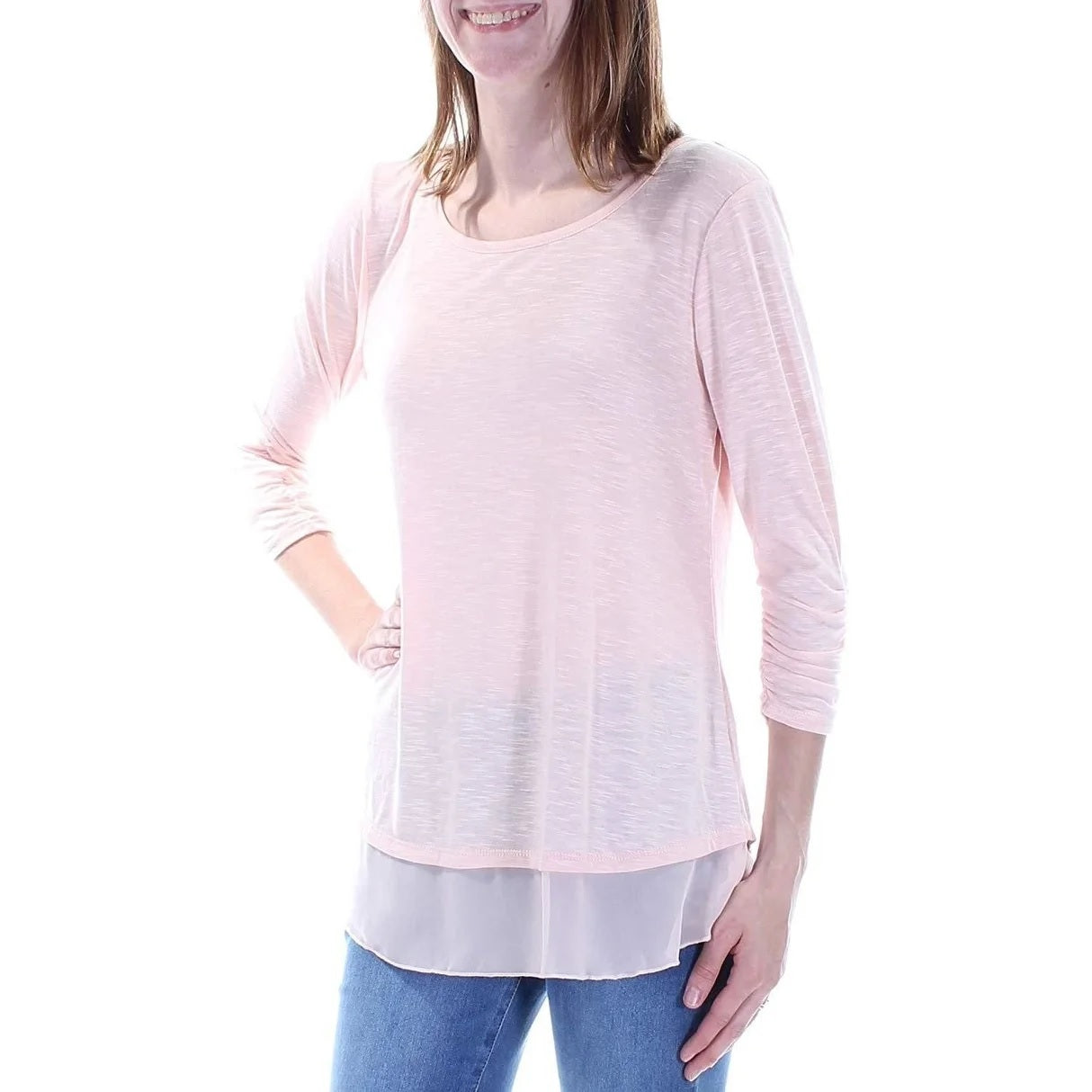 Top de chiffon com bainha feminino Style &amp; Co, rosa médio, tamanho grande