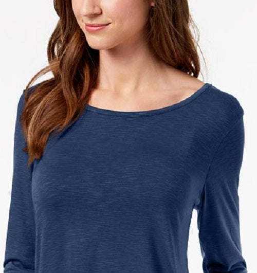 Blusa feminina de chiffon com bainha estilo &amp; co, azul escuro, tamanho médio