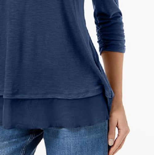 Blusa feminina de chiffon com bainha estilo &amp; co, azul escuro, tamanho médio