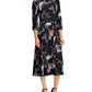 Vestido longo com cinto floral e manga comprida, gola redonda, preto, tamanho 0, da Ralph Lauren