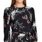 Vestido longo com cinto floral e manga comprida, gola redonda, preto, tamanho 0, da Ralph Lauren