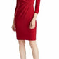 Vestido de coquetel Ralph Lauren feminino, manga comprida, decote em V, acima do joelho, vermelho, tamanho 6, pequeno
