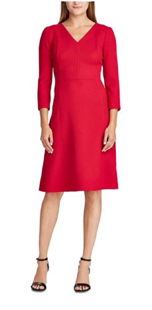 Vestido de coquetel Ralph Lauren feminino, decote em V, acima do joelho, tamanho 0 P, vermelho