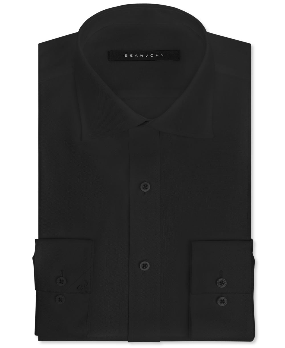 Camisa social masculina Sean John com botões e ajuste sob medida, lisa, preta, tamanho 17