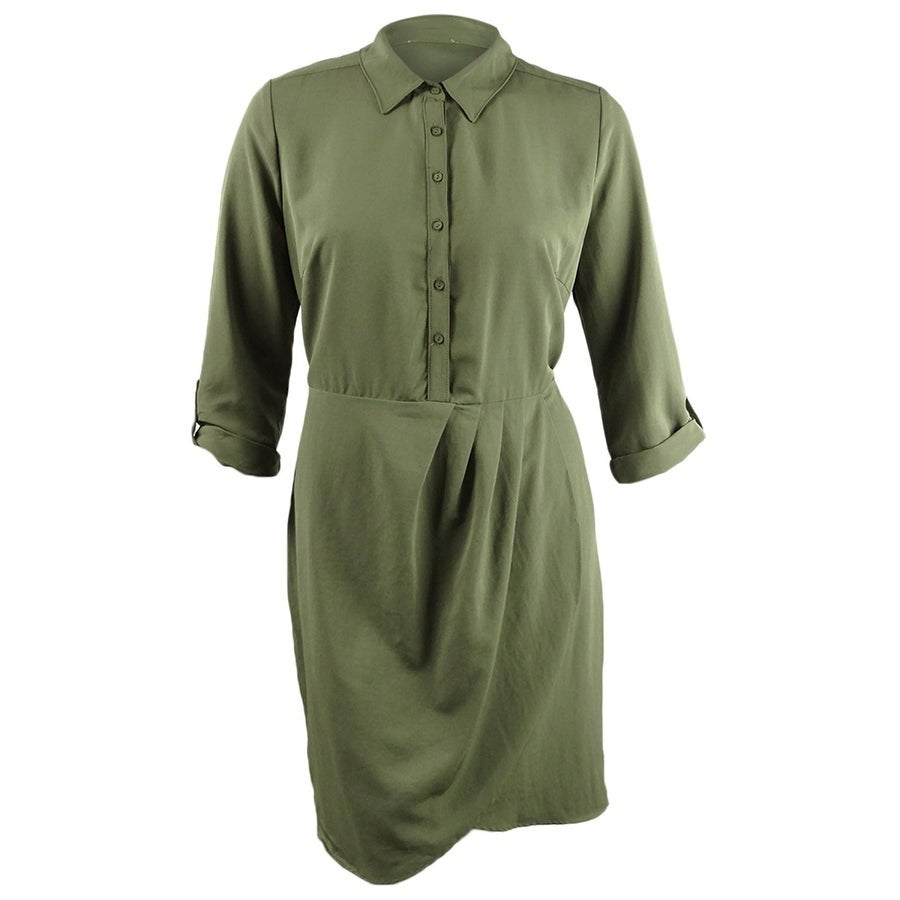 Vestido-camisa feminino plus size da Love Squared, estampado em cascata, verde, tamanho 1X