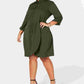 Vestido feminino Love Squared verde com manga 3/4 e decote acima do joelho, para usar no trabalho, tamanho 3X