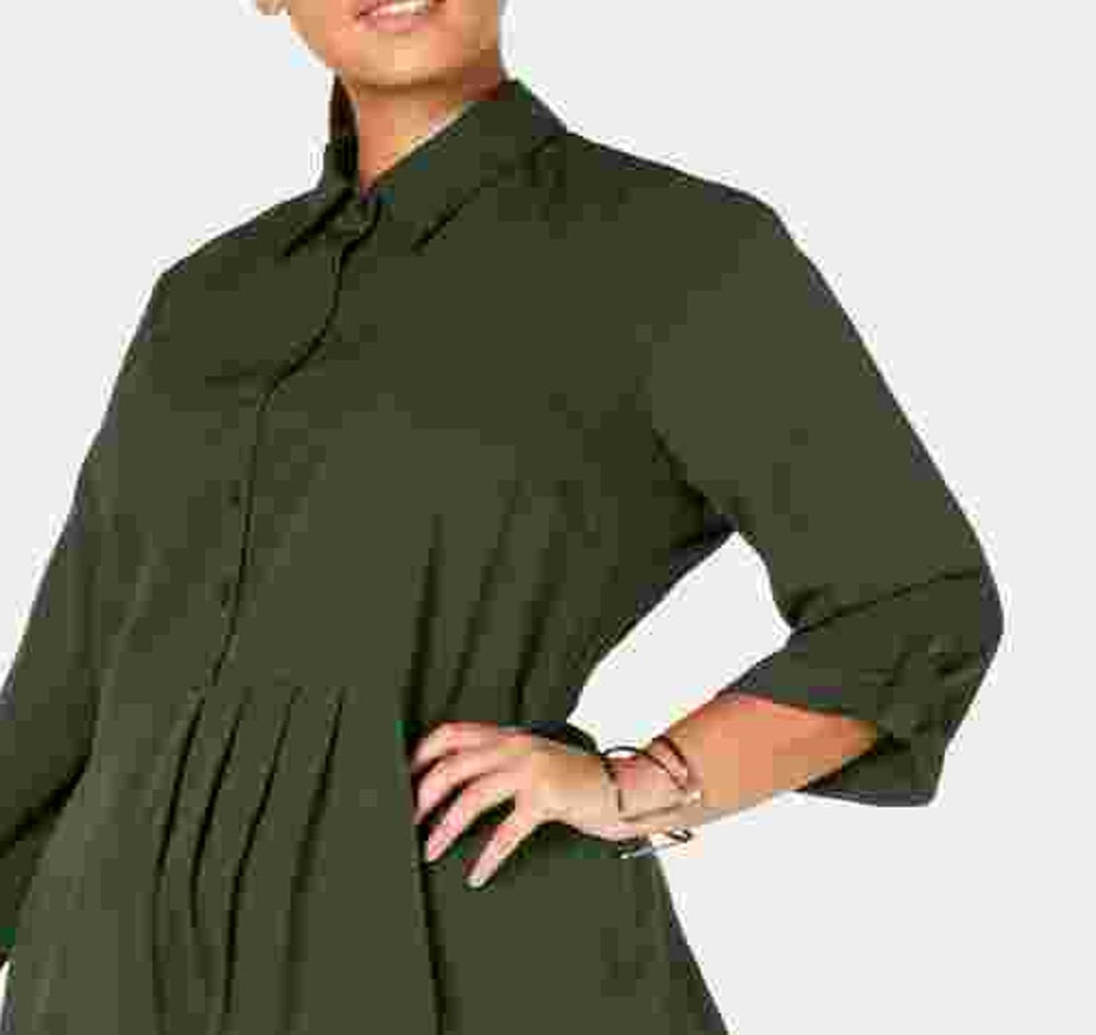 Vestido feminino Love Squared verde com manga 3/4 e decote acima do joelho, para usar no trabalho, tamanho 3X