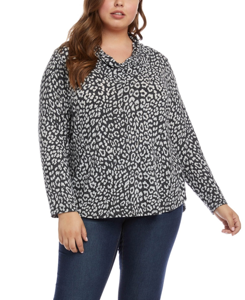 Karen Kane Blusa de malha com gola alta feminina cinza tamanho 2X