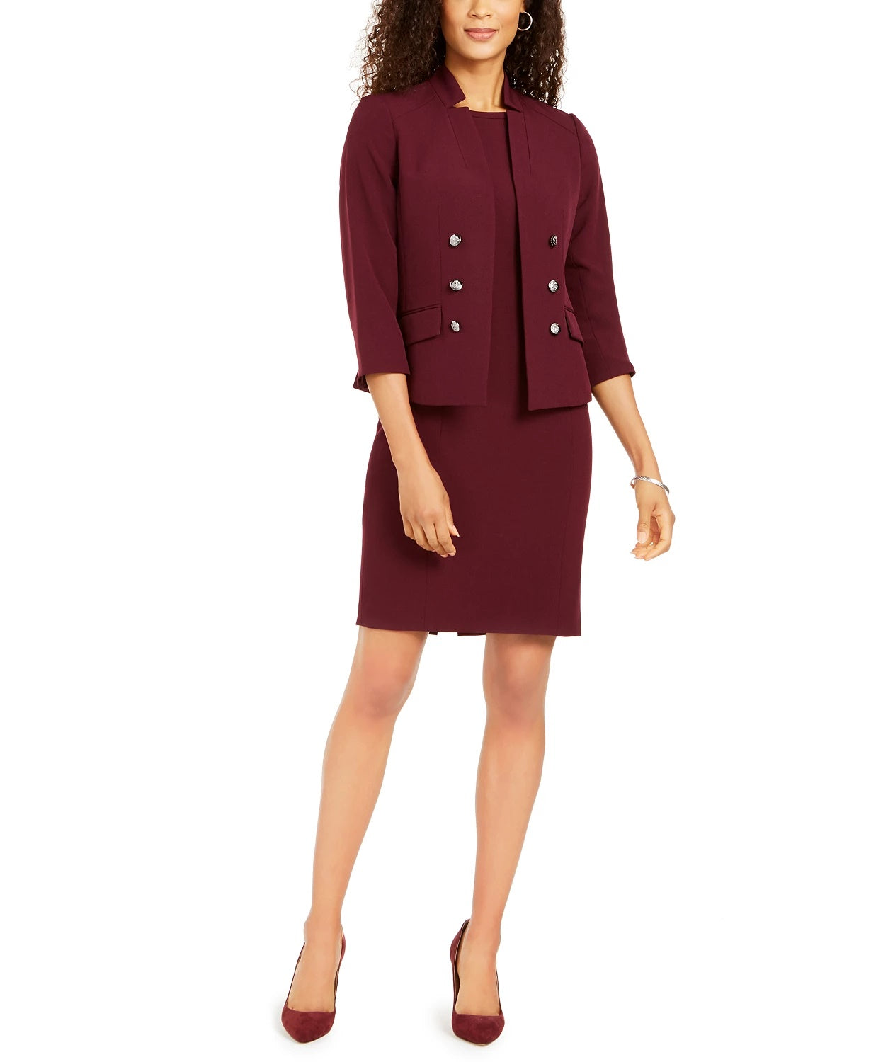 Le Suit Feminino Petite Embelezado Vestido Terno Vinho Tamanho 12P