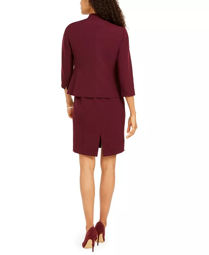 Le Suit Feminino Petite Embelezado Vestido Terno Vinho Tamanho 12P