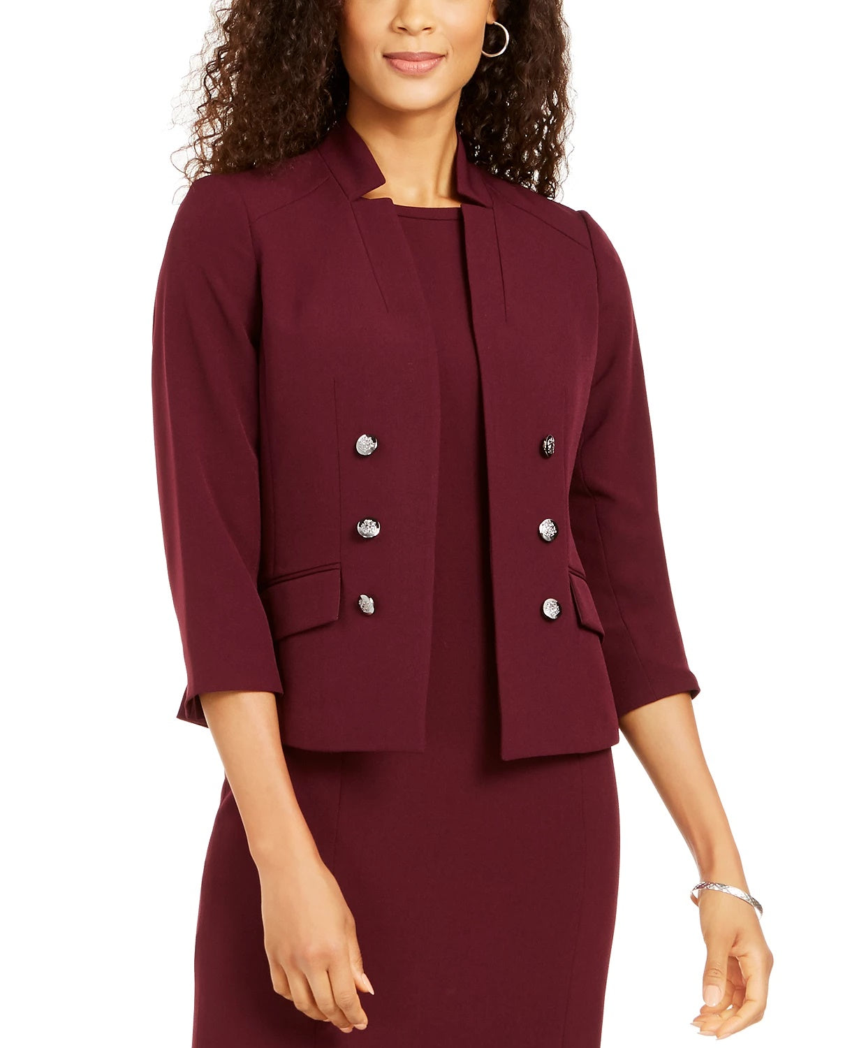 Le Suit Feminino Petite Embelezado Vestido Terno Vinho Tamanho 12P