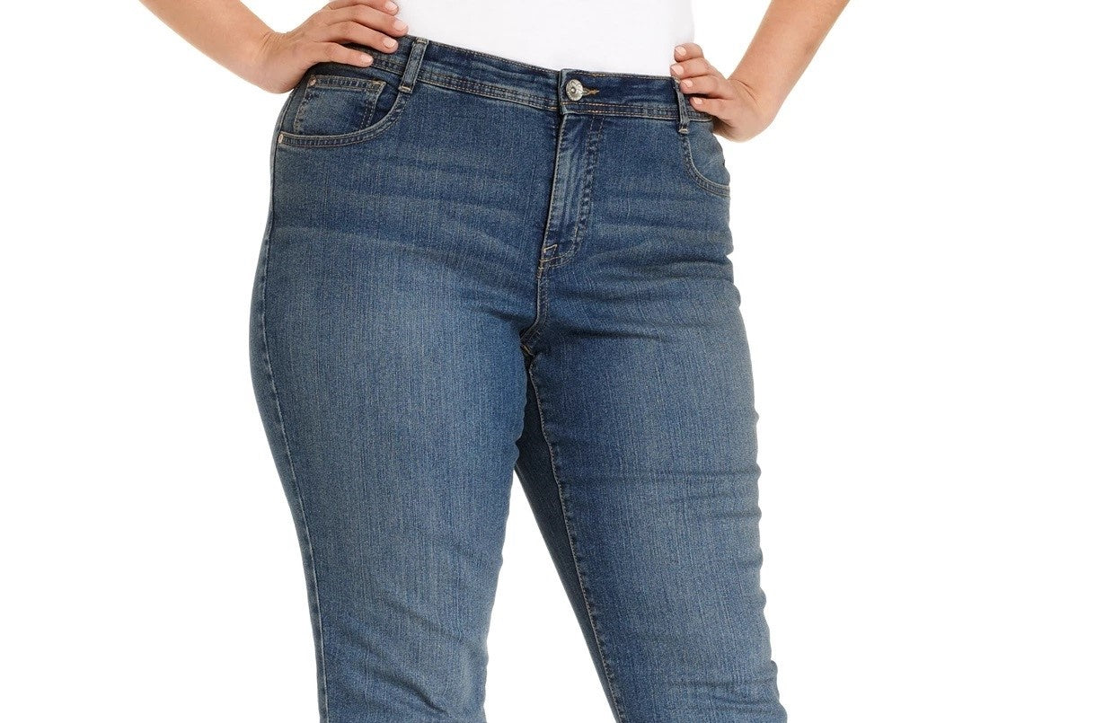 Jeans feminino estilo &amp; co com controle de barriga, perna justa, azul, tamanho 26W