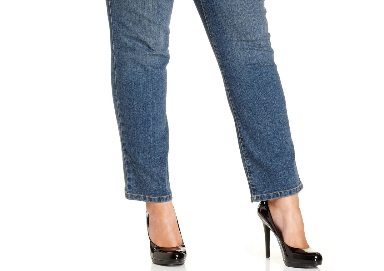 Jeans feminino estilo &amp; co com controle de barriga, perna justa, azul, tamanho 26W