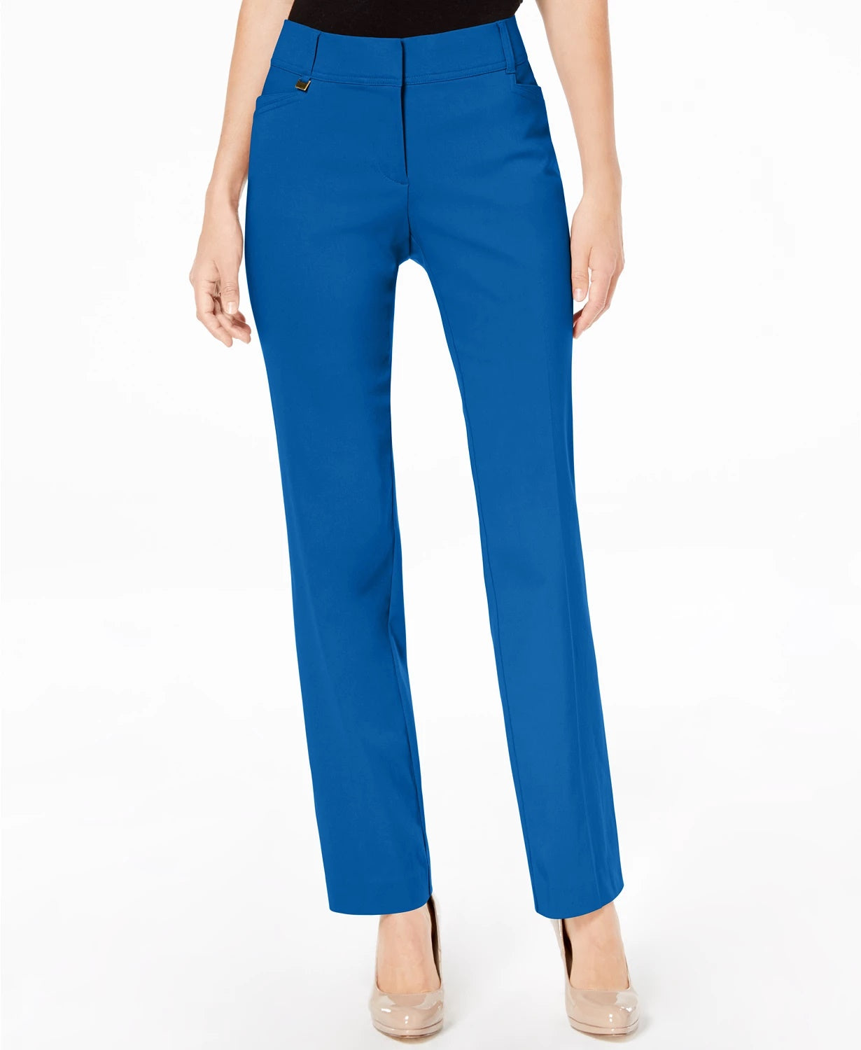 Calça feminina JM Collection Petite Tummy-Control Curvy Fit, Petite e Petite Short Azul Tamanho 16X3