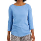 Charter Club Blusa feminina com decote canoa e botões, azul escuro, tamanho médio