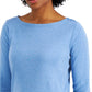 Charter Club Blusa feminina com decote canoa e botões, azul escuro, tamanho médio