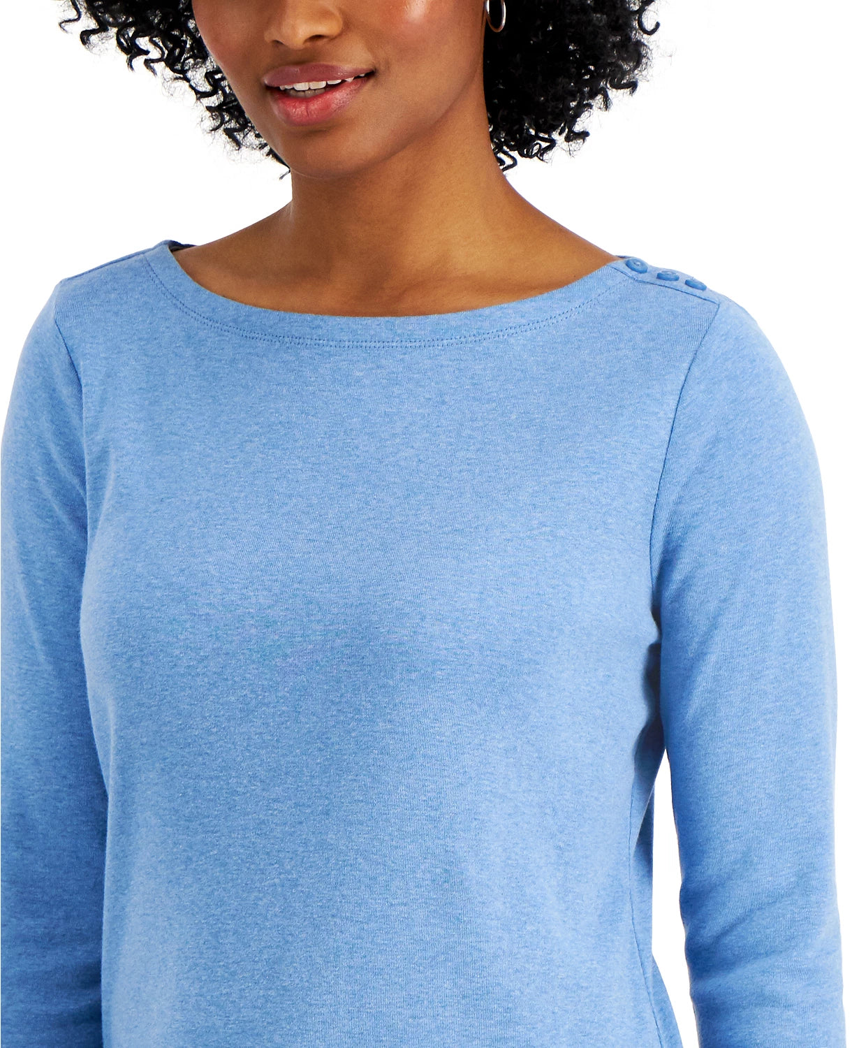 Charter Club Blusa feminina com decote canoa e botões, azul escuro, tamanho médio