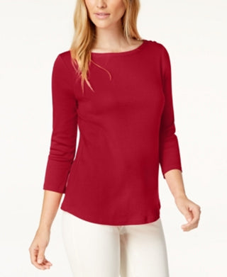 Charter Club Women's Pima Cotton Boat Neck Button Shoulder Top Red Size XX-Large