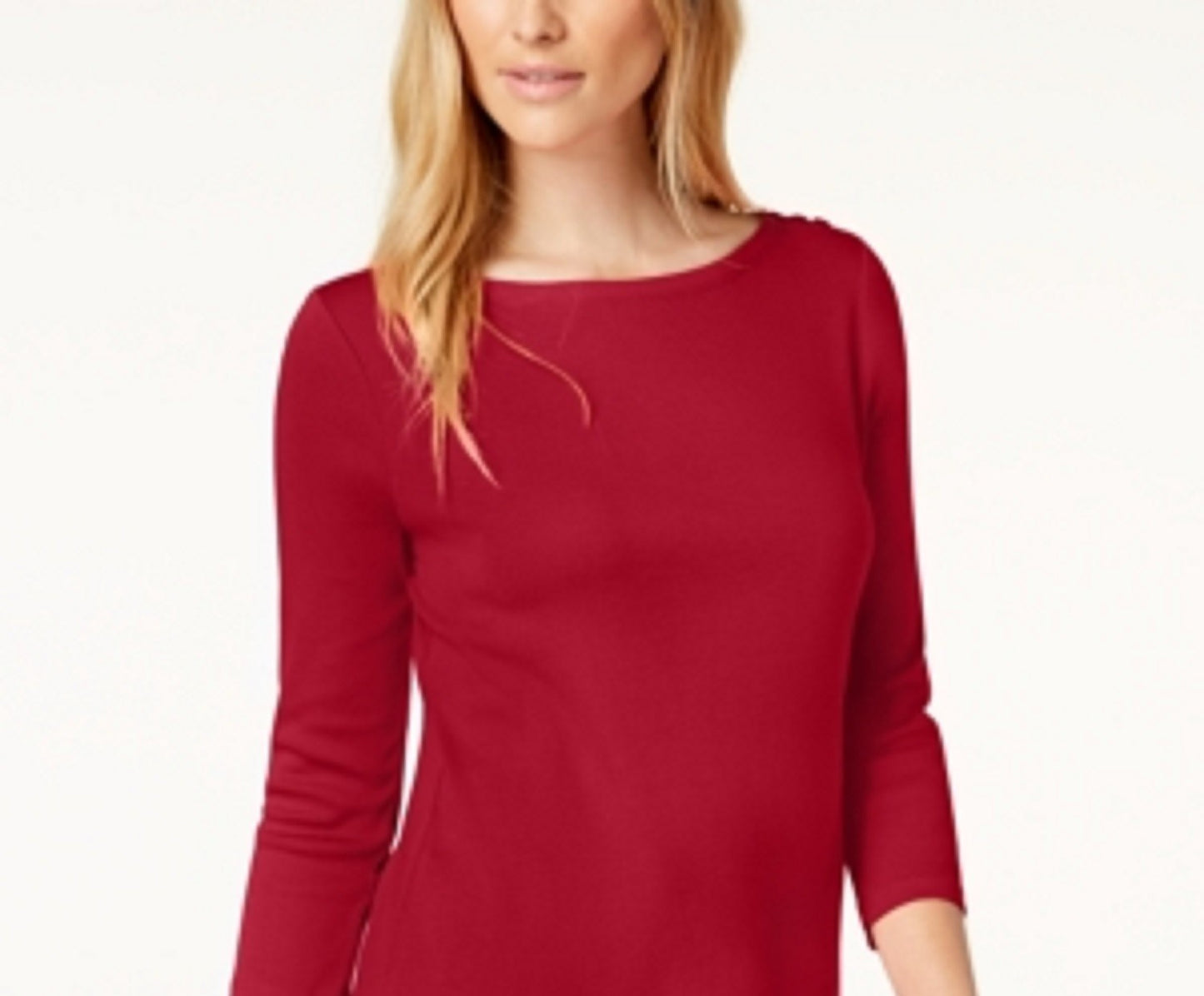 Charter Club Top feminino de algodão Pima com decote canoa e botões, tamanho XX-G, vermelho