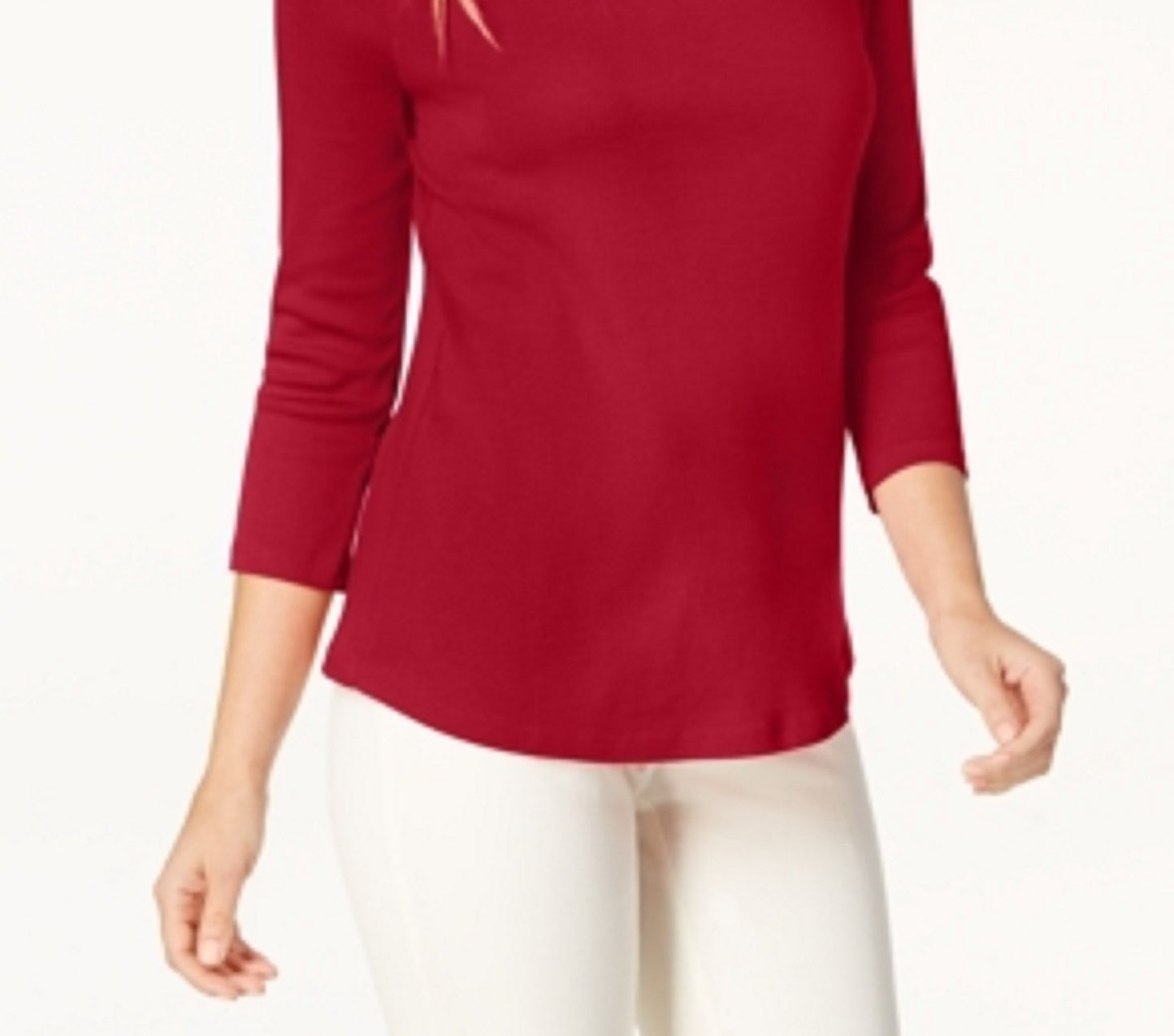 Charter Club Top feminino de algodão Pima com decote canoa e botões, tamanho XX-G, vermelho