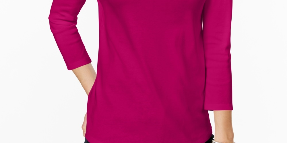 Charter Club Feminino Pima Algodão Botão Ombro Top Rosa Pequeno Pequeno