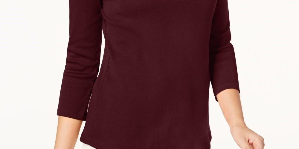 Charter Club Top feminino de algodão Pima com decote canoa e botões, tamanho XX-G, vermelho