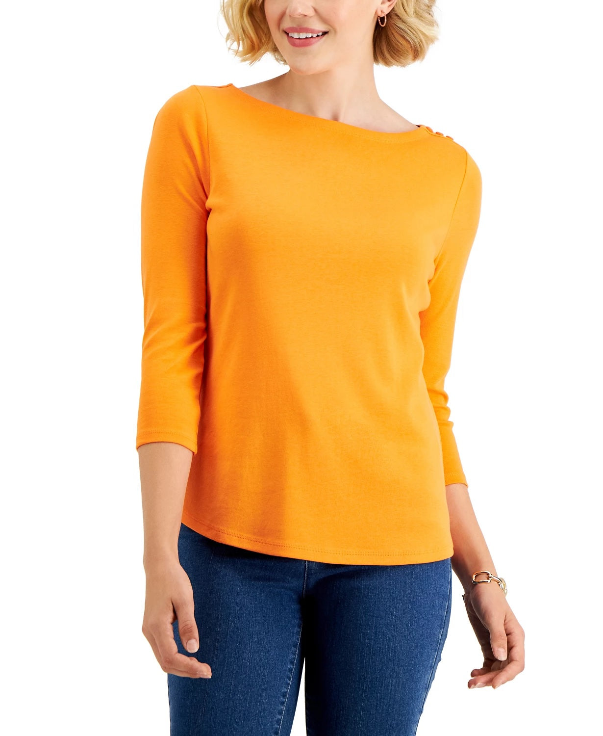 Charter Club Blusa feminina com decote canoa e botões, amarela, tamanho XX-G