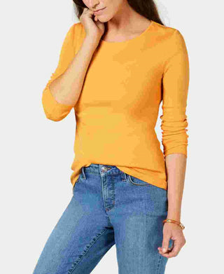Charter Club Women's Pima Cotton Long-Sleeve Top Gold Size X-Large