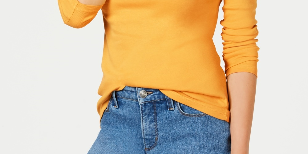 Camiseta feminina de manga comprida em algodão Pima Charter Club, tamanho XS, dourada