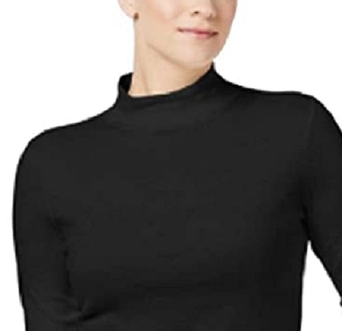 Camiseta feminina Charter Club de algodão com gola alta, preta, tamanho médio