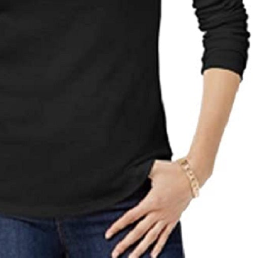 Camiseta feminina Charter Club de algodão com gola alta, preta, tamanho médio