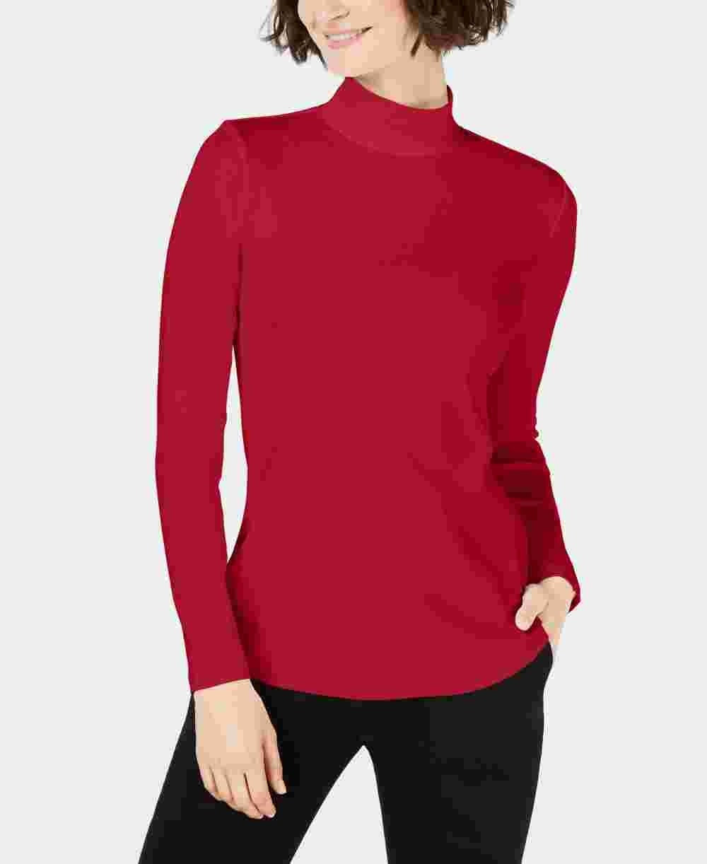 Camiseta feminina Charter Club de algodão com gola falsa, vermelha, tamanho XX-G