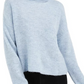 Suéter feminino Sun + Moon com gola alta, tamanho grande, azul