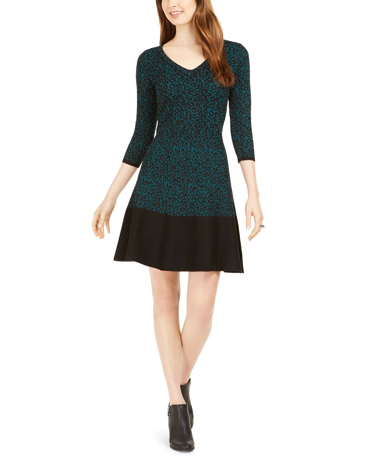 Vestido suéter feminino Taylor com estampa animal, verde, tamanho grande