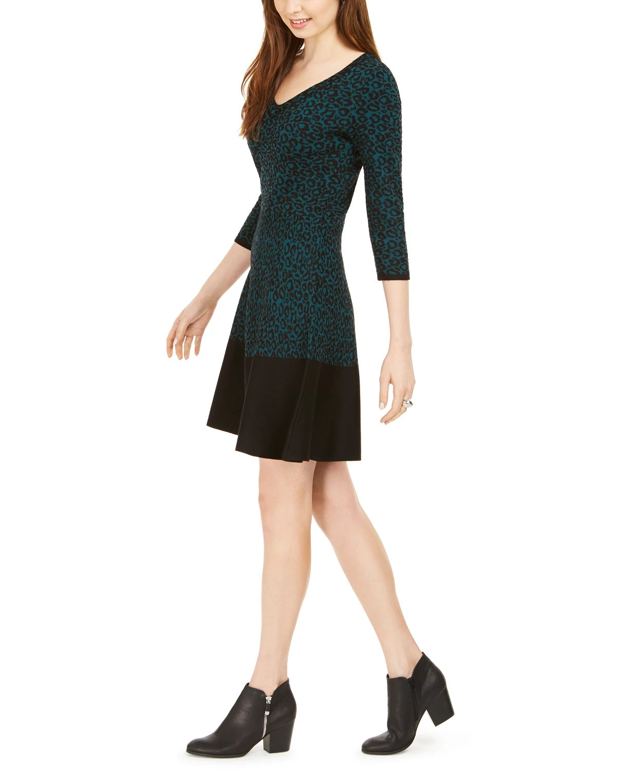 Vestido suéter feminino Taylor com estampa animal, verde, tamanho grande