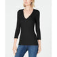 INC International Concepts Top feminino pequeno com decote em V, preto, tamanho pequeno