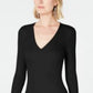 INC International Concepts Top feminino pequeno com decote em V, preto, tamanho pequeno