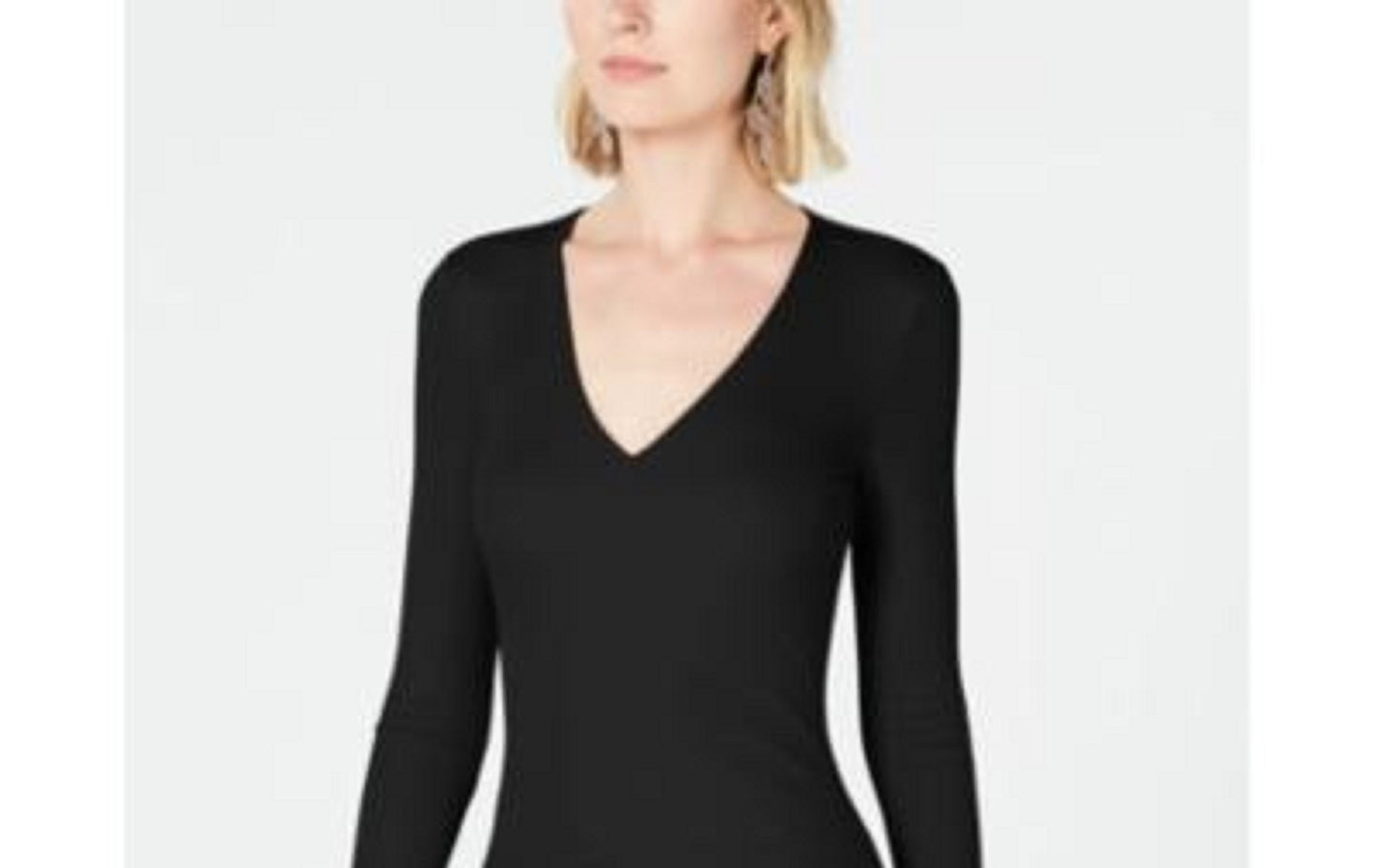 INC International Concepts Top feminino pequeno com decote em V, preto, tamanho pequeno