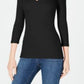INC International Concepts Top feminino pequeno com decote em V, preto, tamanho pequeno
