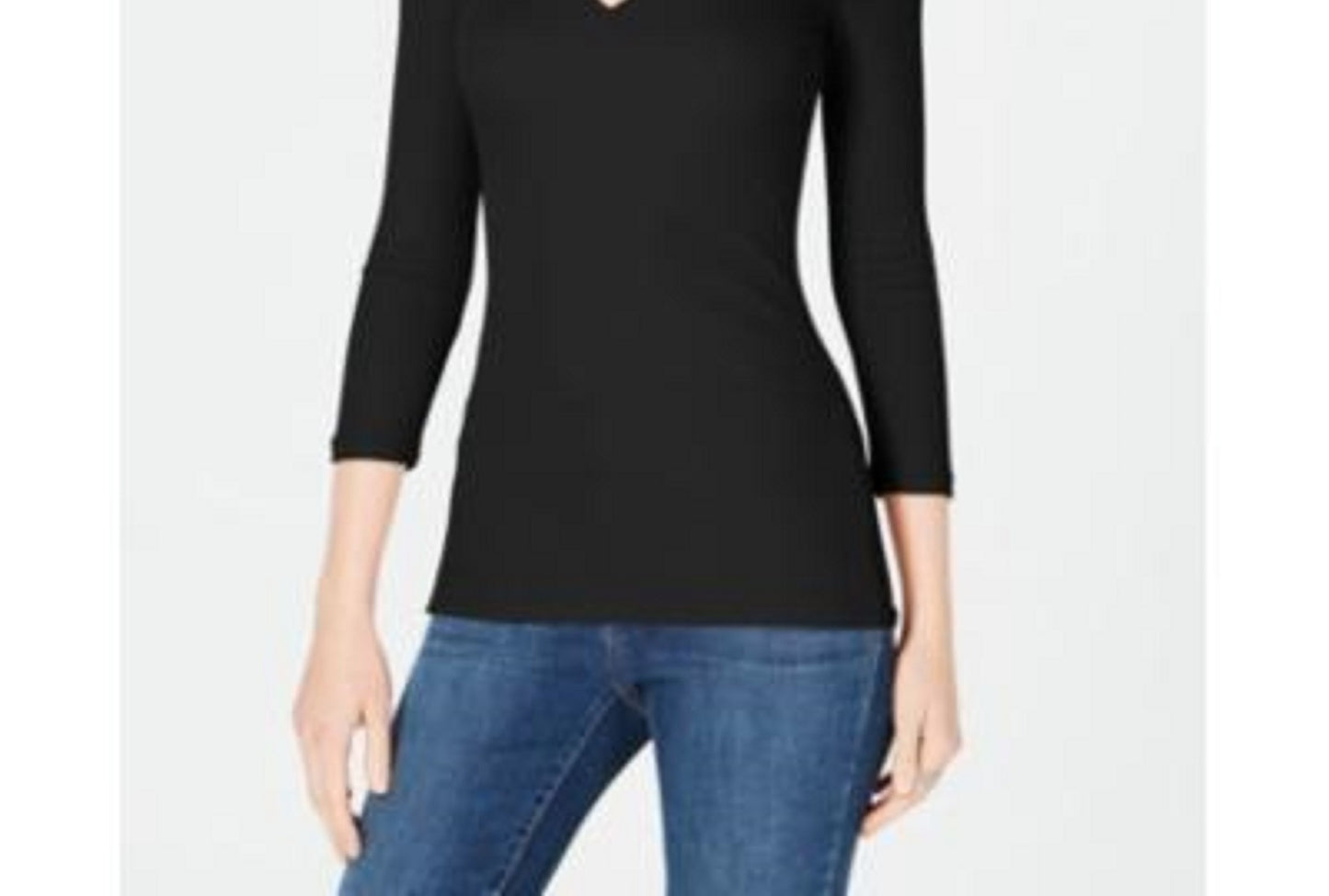 INC International Concepts Top feminino pequeno com decote em V, preto, tamanho pequeno