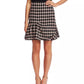 Saia feminina CeCe Grid Tweed com babados assimétricos, preta, cinza, tamanho 14