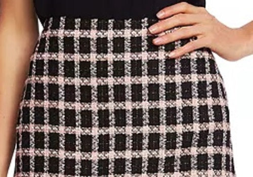 Saia feminina CeCe Grid Tweed com babados assimétricos, preta, cinza, tamanho 14