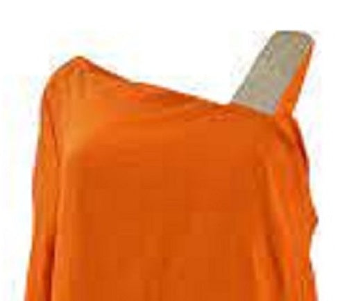 Blusa feminina Thalia Sodi de gaze com um ombro só e bainha amarrada, tamanho médio, laranja