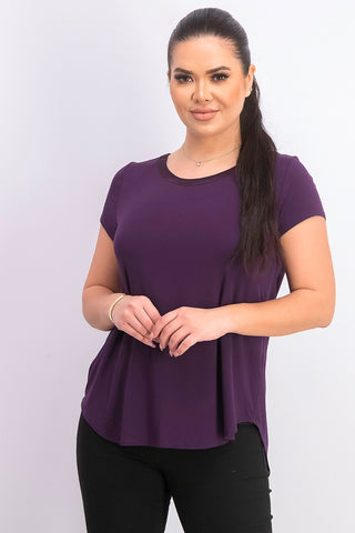 Camiseta Alfani Feminina Plus Size Cetim com Acabamento Alto e Baixo Roxo Tamanho 1X