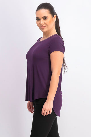 Camiseta Alfani Feminina Plus Size Cetim com Acabamento Alto e Baixo Roxo Tamanho 1X
