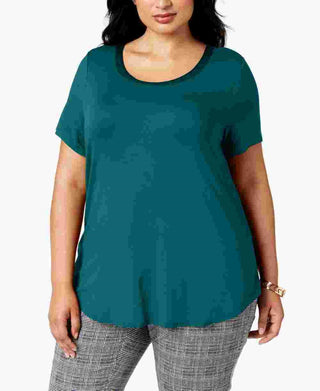 Camiseta feminina Alfani com acabamento em cetim, comprimento alto e baixo, verde, tamanho 3X