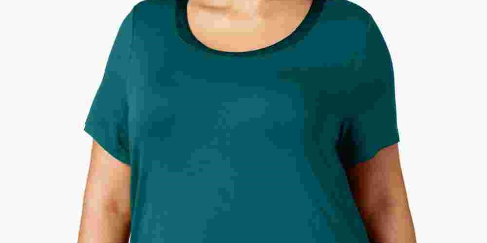 Camiseta feminina Alfani com acabamento em cetim, comprimento alto e baixo, verde, tamanho 3X